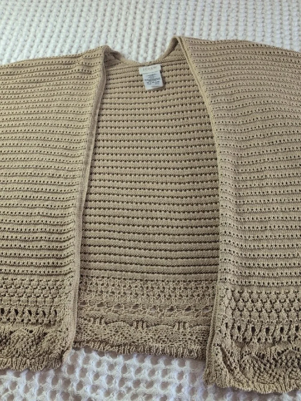 J. Crew 100% Cotton Open-Knit Taupe Poncho
